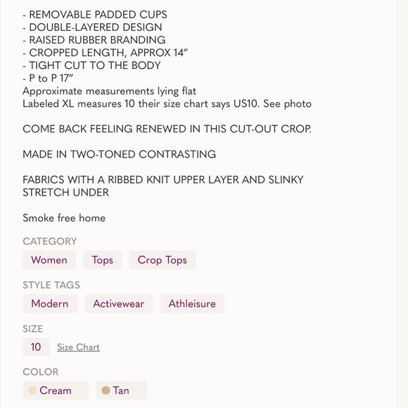 Oh Polly Bo+Tee Renew Sports Bra Top Cream Tan Crop US 10 - Picture 6 of 8